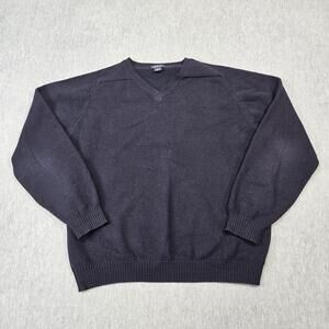 Lands' End Sweater Mens L Blue V-Neck Pullover 100% Lambswool Made In Scotland